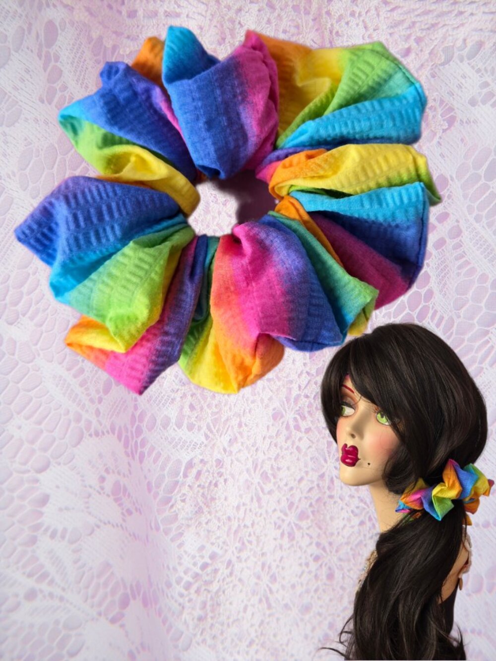 Handmade Rainbow Scrunchie Kidcore Fairycore Y2k-Vintage-Style Kawaii Cute Indie